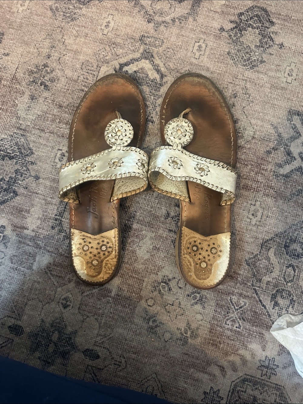Jack Rodger’s Metallic Gold Embellished Women’s Thong Sandals